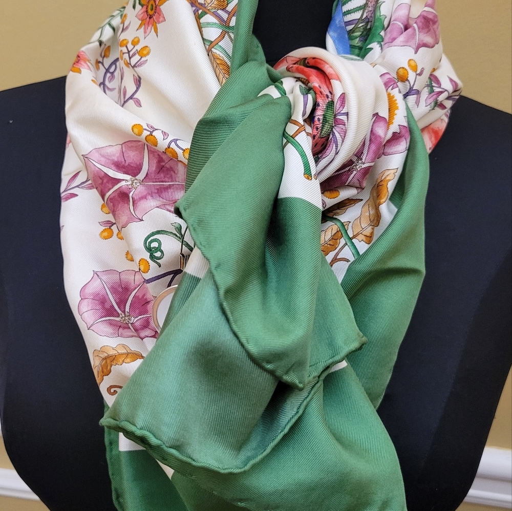 Gucci Multi-Colored Floral Pattern Silk Scarf - image 7